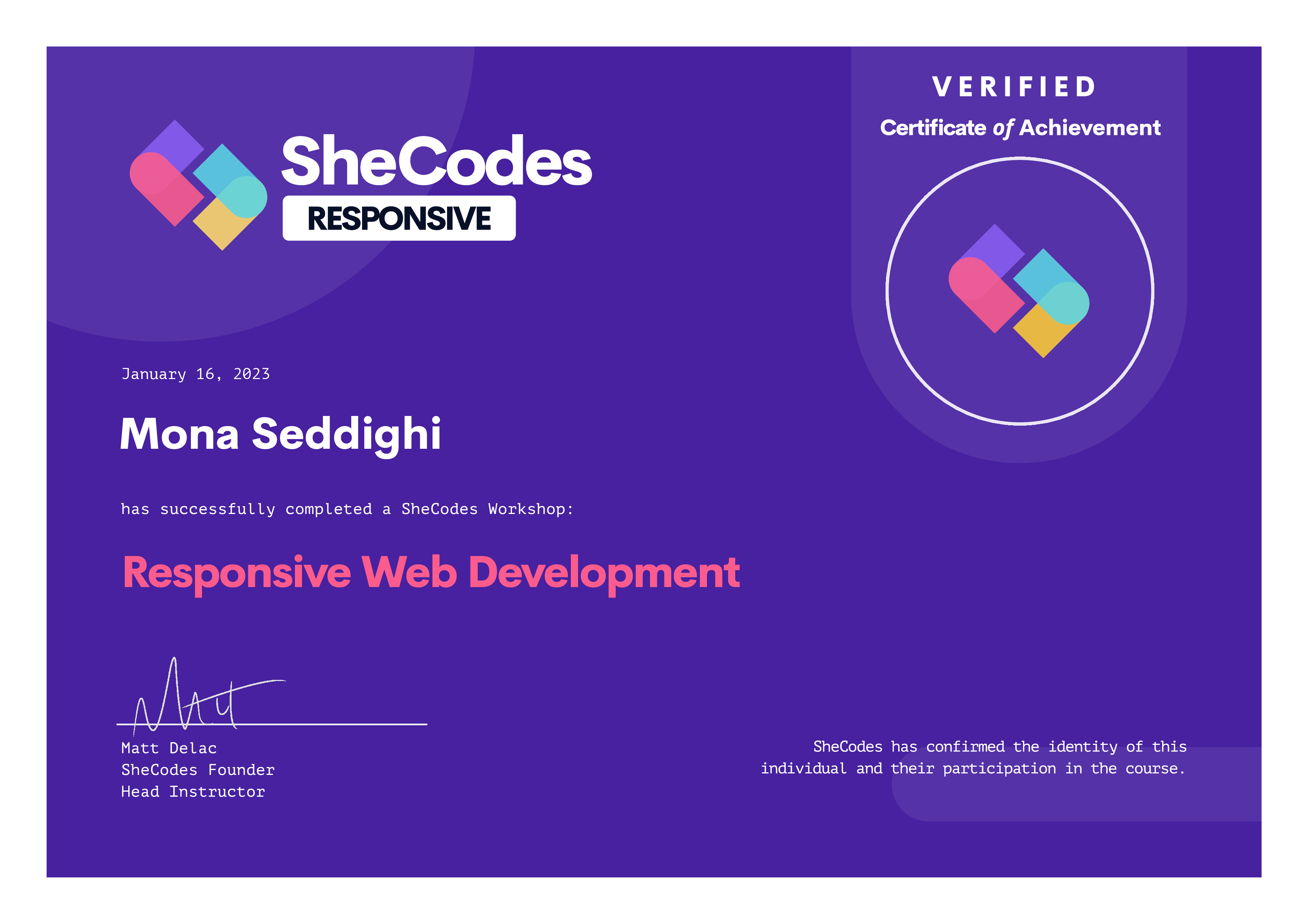 SheCodes Responsive Certificate