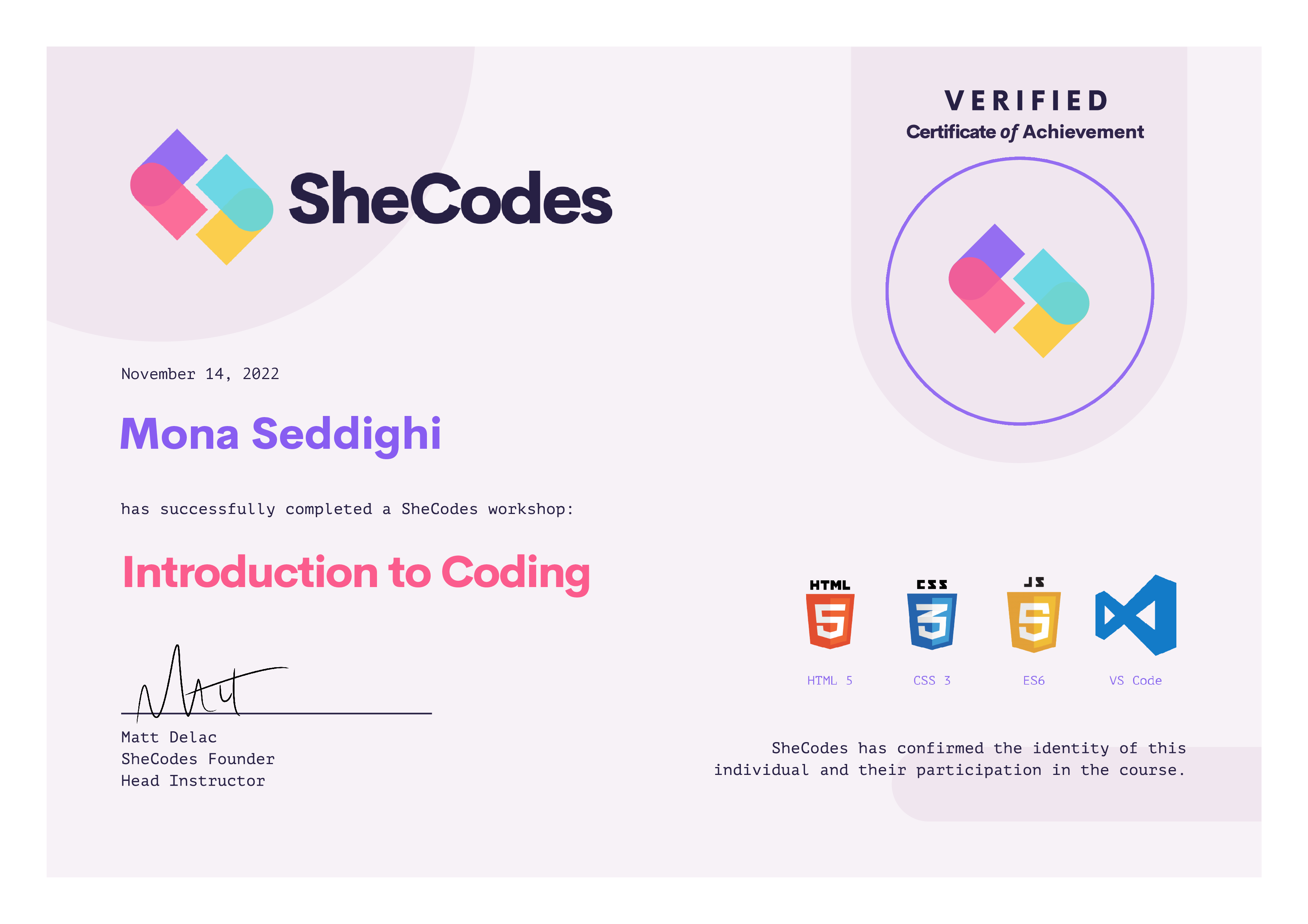 SheCodes Basic Certificate